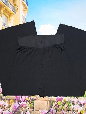 Igor Fynn Black Wide Leg Super High Rise Textured Stretchy Pants Size Small